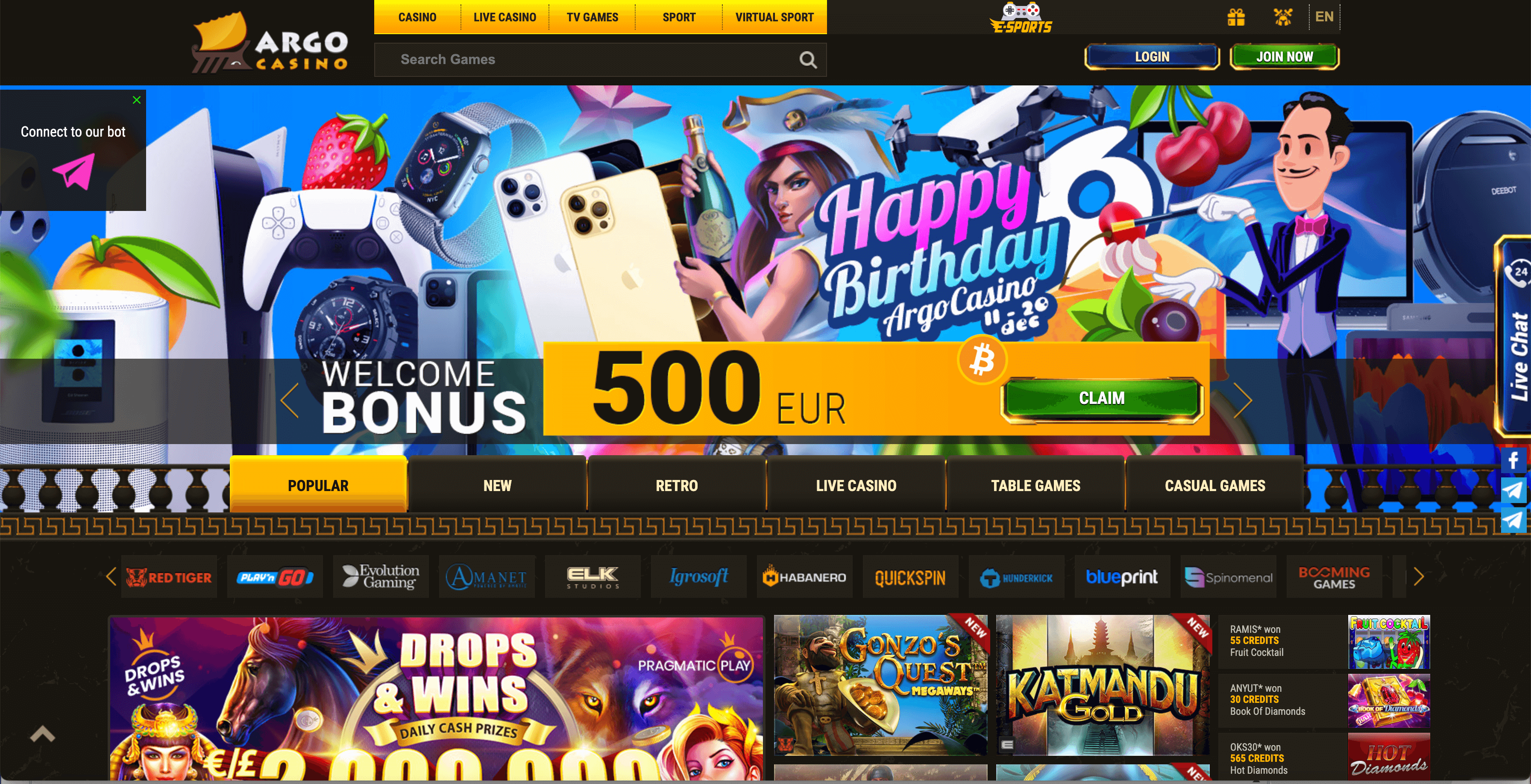 Argo Casino Homepage