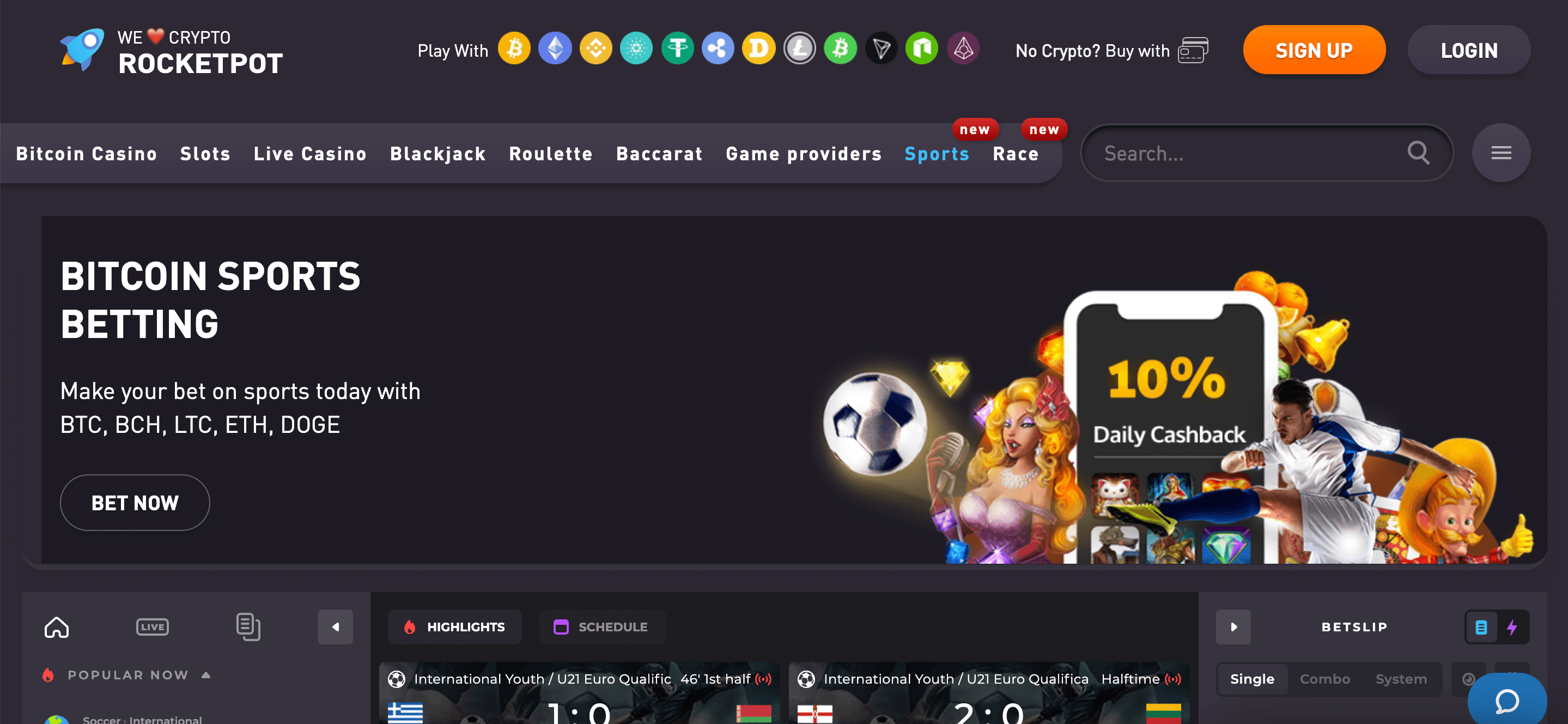 RocketPot Casino e Scommesse Screenshot