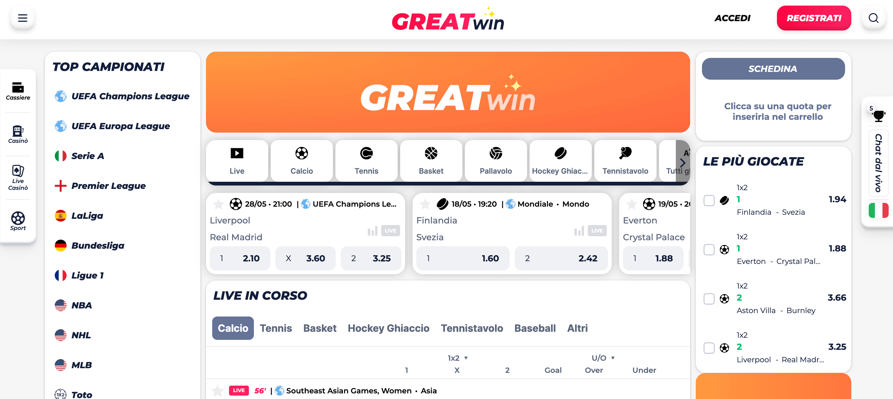 Greatwin Casino e Scommesse Screenshot