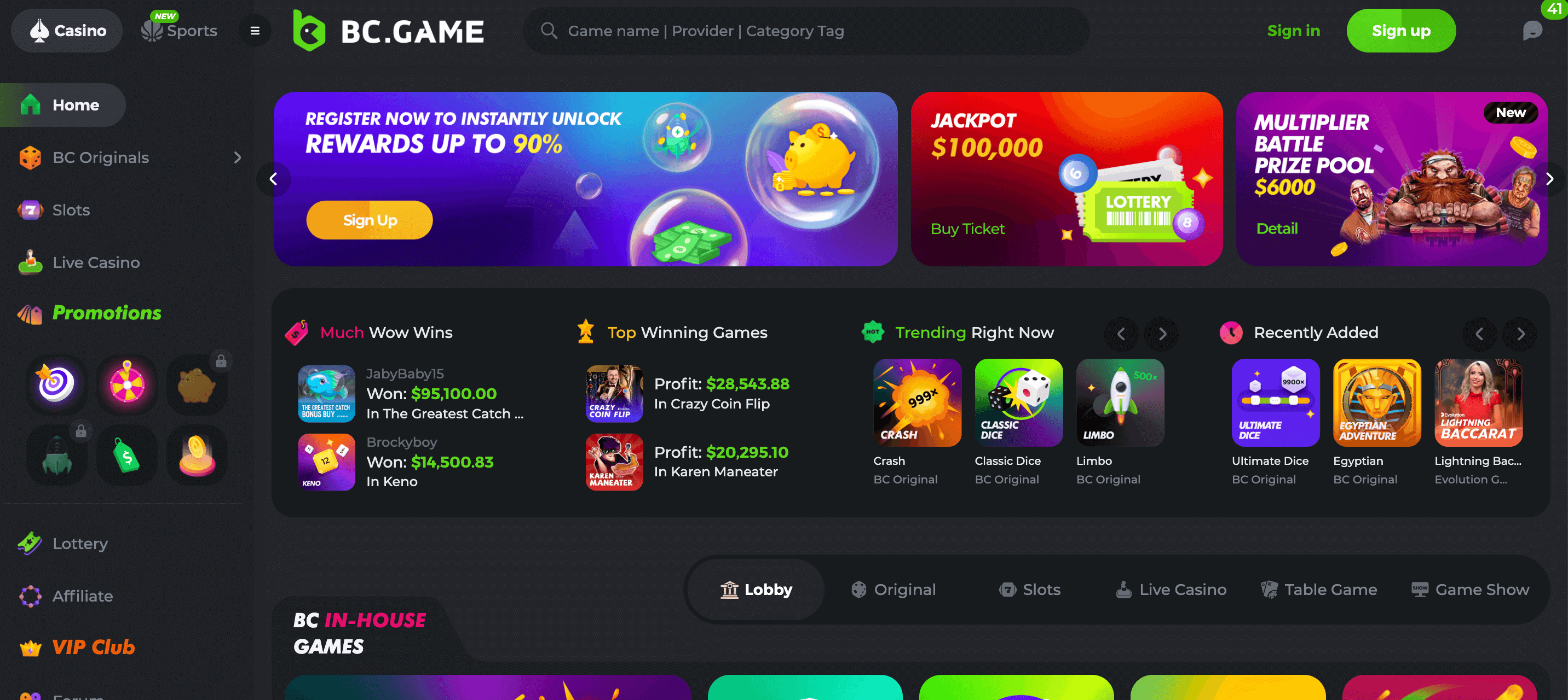Bc.game Casino e Scommesse Screenshot