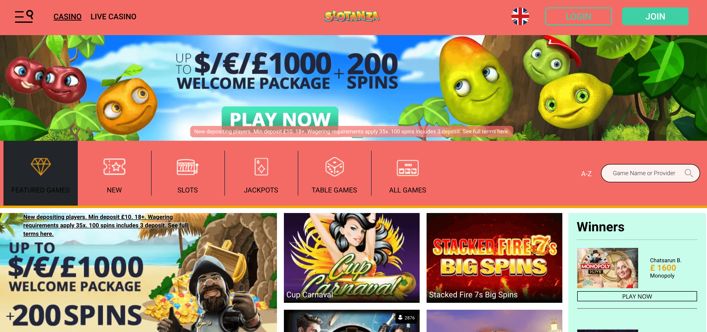 Slotanza Casino Screenshot
