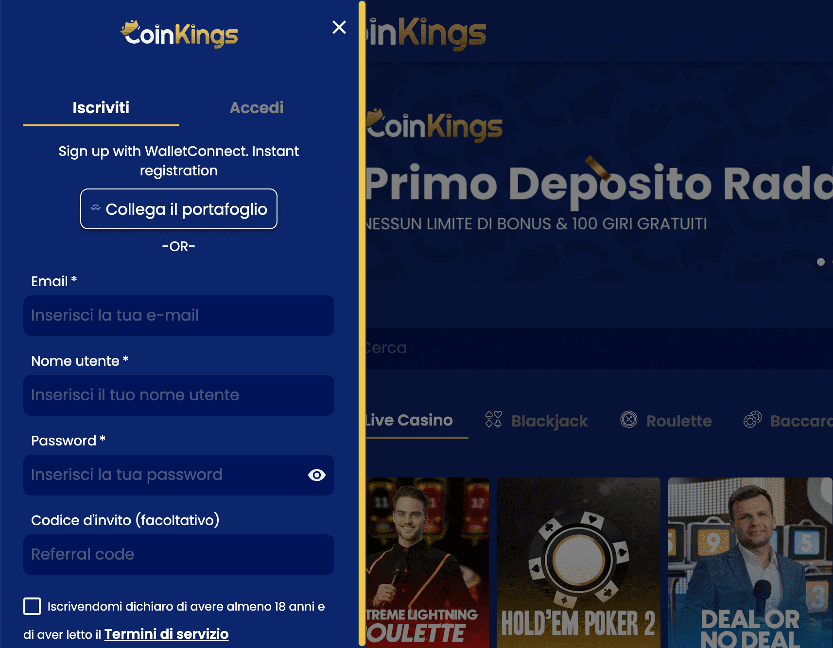 CoinKings Casino Registrazione