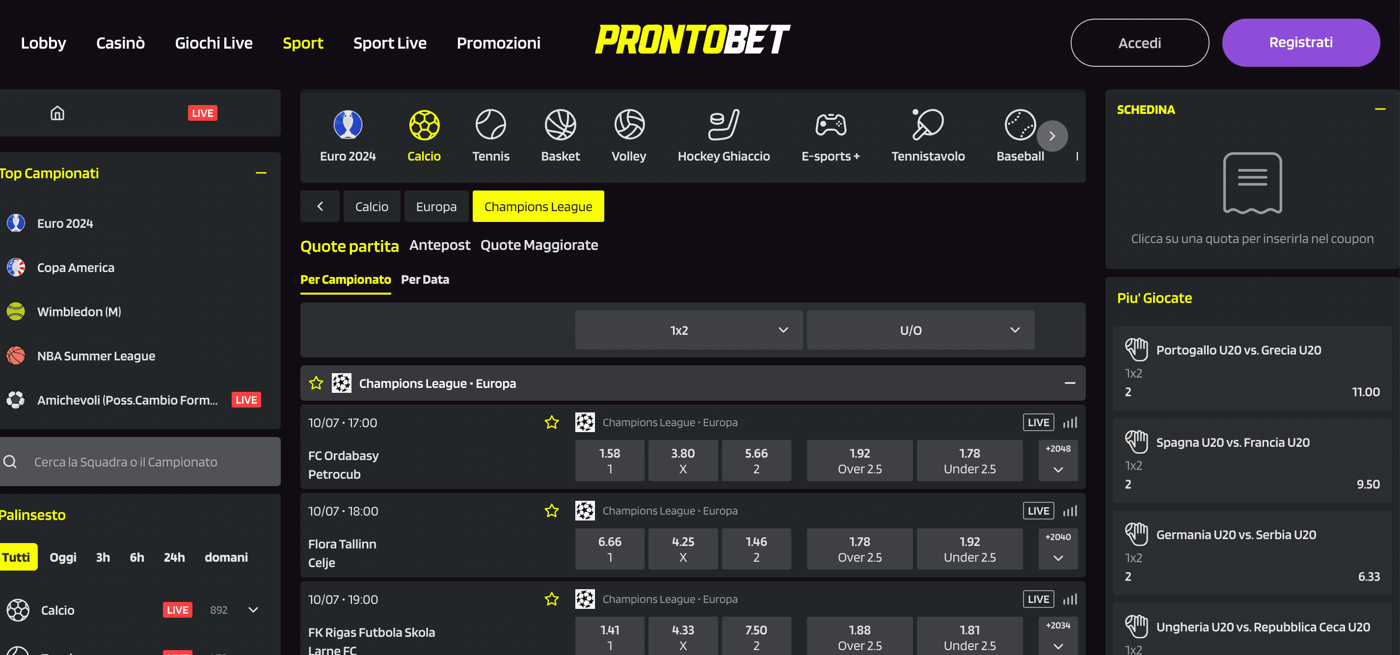 Prontobet Scommesse