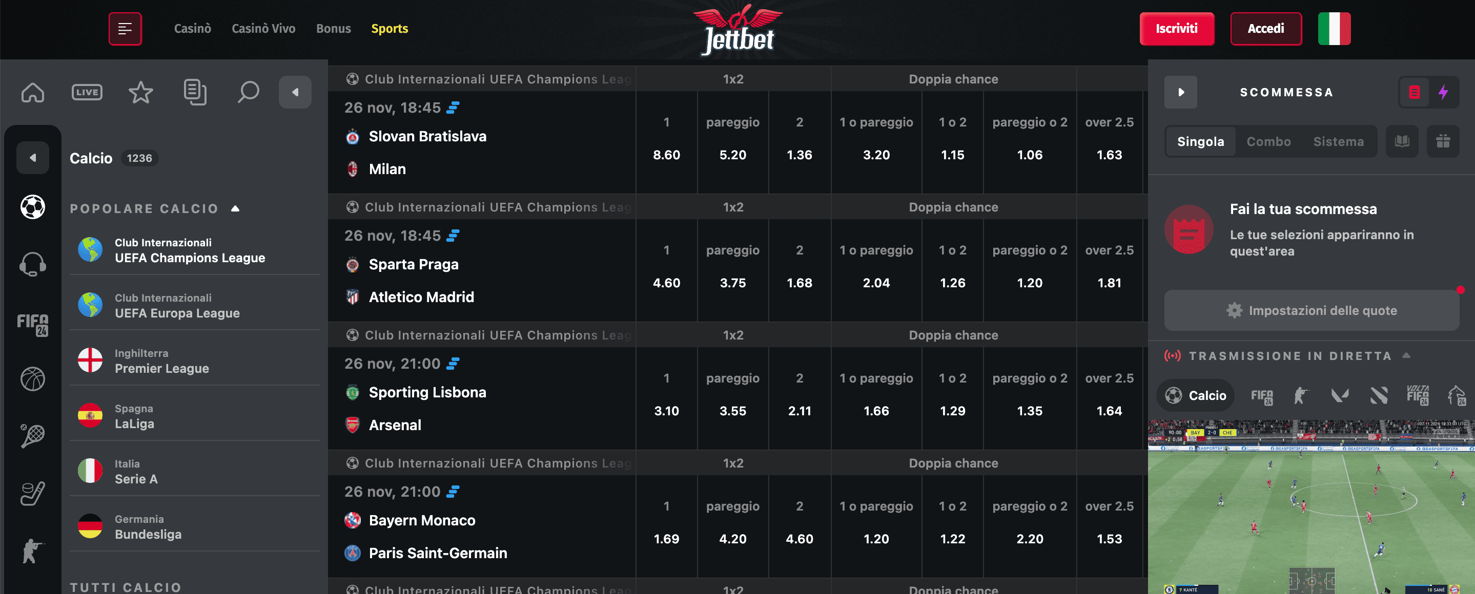 JettBet Scommesse